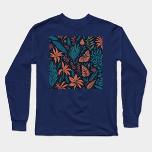 leaves pattern orange and green Long Sleeve T-Shirt